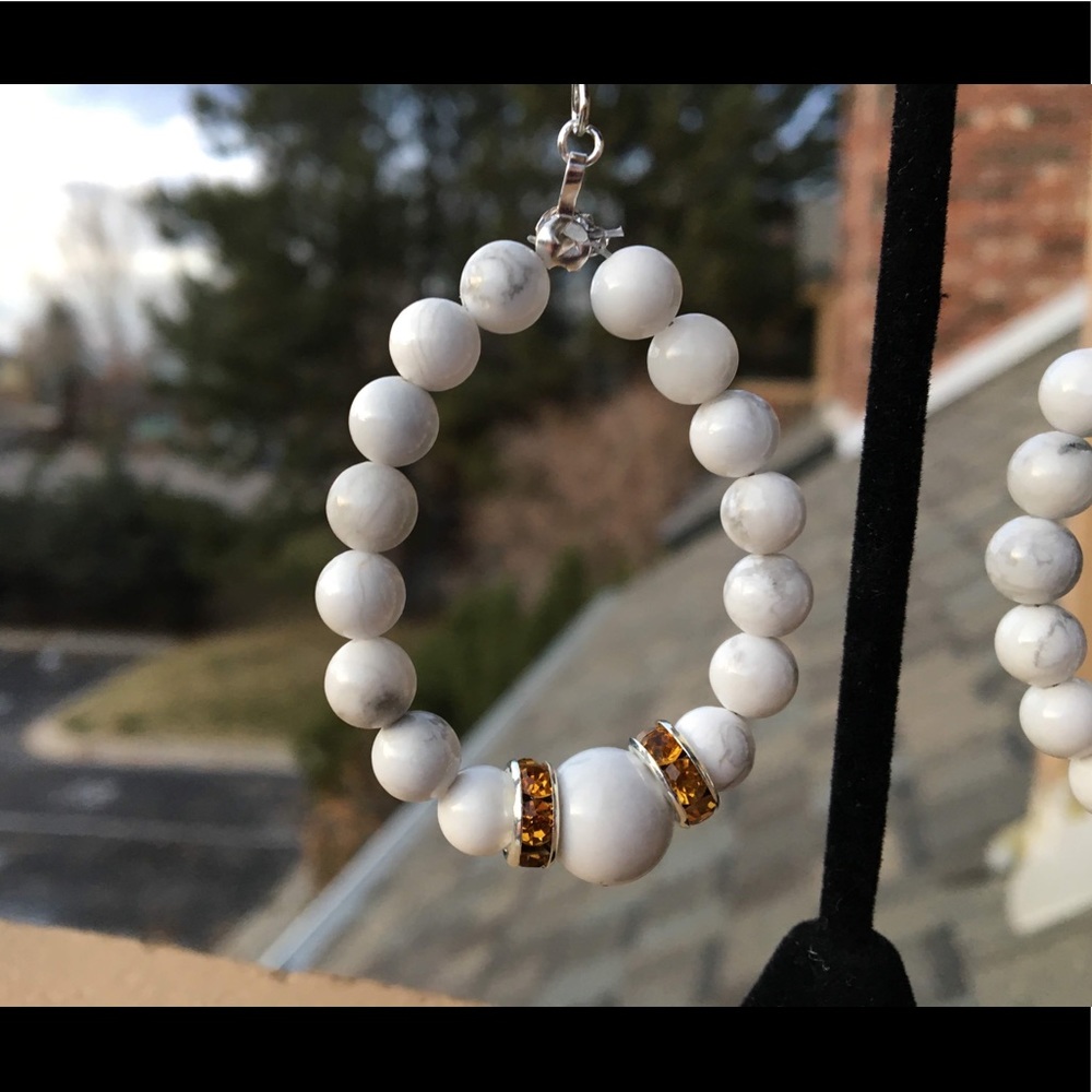 White and Orange Howlite Hoop Earrings - Picture 3 of 8